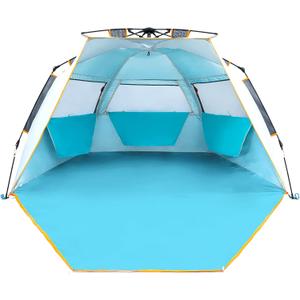 Wolfwise Instant Beach Tent Sun Shelter with Zippered Extendable Porch for Privacy, Portable with Carrying Bag, Easy Setup Pop up Beach Shade for 3-4 Person, 85 x45x49 IN, Blue