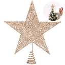 Fovths Christmas Tree Topper 8 Inches Metal Glittered Christmas Tree Topper Wire Star Treetop Sparkle Xmas Decoration for Christmas Tree Ornament Indoor New Year Holiday Party Supplies (Rose Gold)