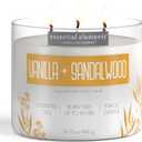 Essential Elements by Candle-lite Scented Candles, Vanilla & Sandalwood Fragrance, One 14.75 oz. Three-Wick Aromatherapy Candle with 45 Hours of Burn Time, Off-White Color