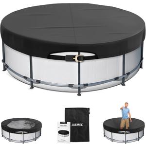 12FT Round Pool Cover with Ratchet Strap Tightener | Easy Installation Pool Covers for Above Ground Pools | Solar Hot Tub Cover Ideal for Hydrophilic and Dustproof for Backyard/lona para Piscina (BLACK)