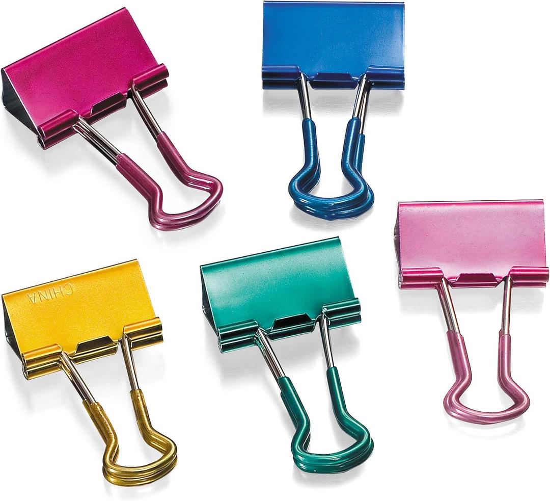 Officemate Easy Grip Medium Binder Clips, Assorted Metallic Colors, 12 Pack (31054)