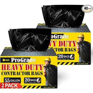 Reli. Contractor Garbage Bags 55 Gallon | 40 Trash Bags | Heavy Duty | Black Contractor