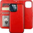 Bocasal Detachable Wallet Case for iPhone 13 Pro Max RFID Blocking Card Slots Holder Premium PU Leather Magnetic Kickstand Shockproof Wrist Strap Removable Flip Protective Cover 5G 6.7 inch (Red)