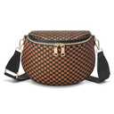 Trendy Woven Checkered Crossbody Bum Bag for Women，PU Leather Checkered Purse Fanny Packs Belt Bag (Woven Bum Bag - Black-Brown)