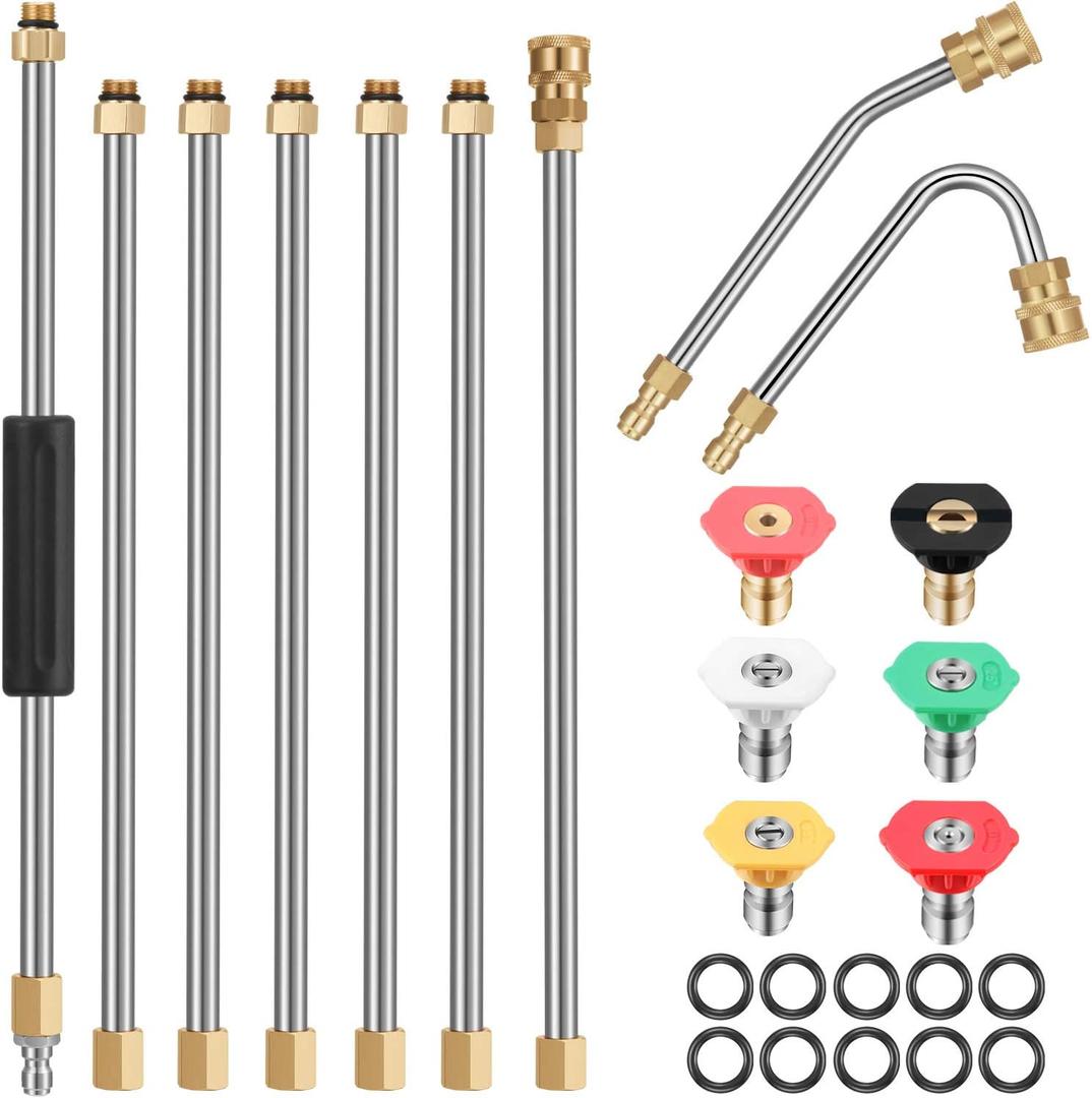 Sun Joe 7-Piece Pressure Washer Accessory Set - 10ft Replacement Lance, Curved Rod (30 or 120 Degree), 6 Spray Nozzle Tips, 10 O-Rings, 1/4 Inch Quick Connector, 4000 PSI