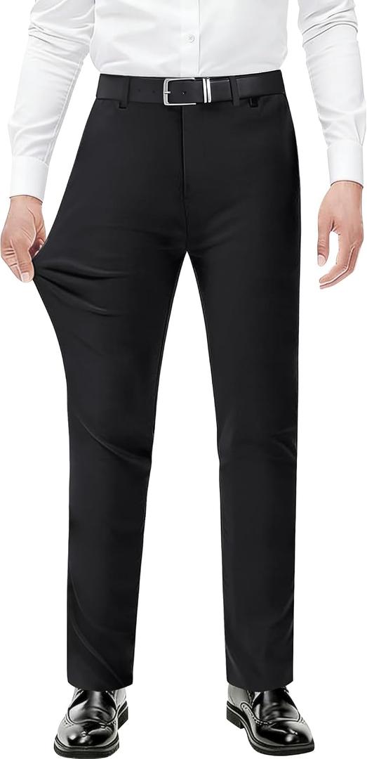 Men's Stretch Dress Pants with Expandable-Waist 3 Fits: Slim Fit/Classic Straight/Big & Tall
