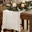 MelonBoat Cable Knitted Table Runner: 12X72 Inch Boho Cream White Braided Table Runner, Farmhouse Christmas Table Runner with Tassels, Christmas Table Decoration for Home Banquet Dining Holiday Party