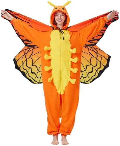 Caterpillar to Butterfly Onesie Pajamas for Adults, Transformative Onesie Pajamas for Halloween & Christmas (Small, Yellow)