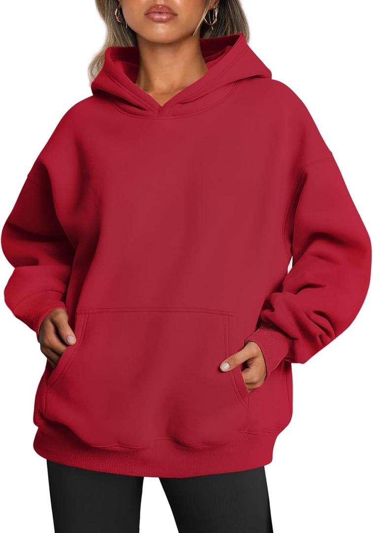 Trendy Queen Womens Oversized Hoodies Fleece Sweatshirts Fall Fashion Pullover Sweaters Winter Clothes (Large, Fiery Red)