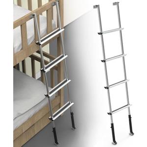 61.5" Pre-Assembled Bunk Ladder, Adjustable 3 Levels of Height, Aluminum RV Bunk Bed Ladder with 4 Anti-Slip Steps, Non-Slip Feet, 2 Fixing Methods(White)