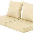 Outdoor Cushions for Patio Furniture, Fade Resistant Waterproof Deep Seat and Backrest Cushion Set for Chair Couch Swing, 24x24 Inch, Beige, Set of 2