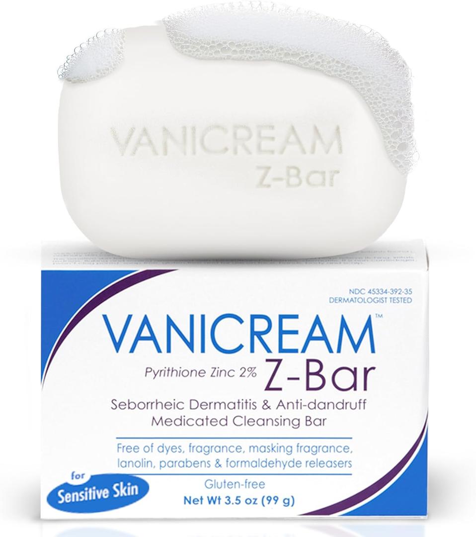 Vanicream Z Bar, Seborrheic Dermatitis & Anti-Dandruff Medicated Bar, 3.5 Oz, Formulated without Common Irritants for Sensitive Skin, 2% Pyrithione Zinc Helps Relieve Itching, Redness & Flaking