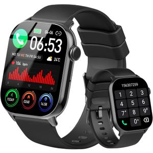 Smart Watch(Answer/Make Call), 1.96" HD Smartwatch for Men Women, 2025 New Fitness Watch with 100+ Sport Modes, Heart Rate/Sleep/SpO2/Calories Monitor, IP68 Waterproof Activity Tracker for Android iOS (off black)