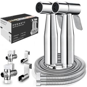 Handheld Bidet Sprayer for Toilet - Stainless Steel Portable Bathroom Bidet Jet Sprayer Set with Water Pressure Control - Cloth Diaper Sprayer for Baby Feminine Wash, Wall or Toilet Mount (2pcs)