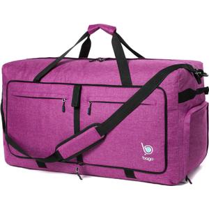 Bago Large Foldable Duffel Bags for Traveling Women & Men - 120L Packable Duffle Bag for Travel with Shoe Compartment - Water Repellant, Heavy Duty, Lightweight Folding & Collapsible (SnowPink)