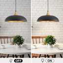 17.8" Large Black and Gold Pendant Light, Adjustable Height