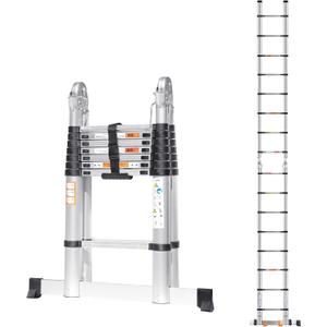 16.5FT Telescoping A Frame Ladder with Anti-Slip Feet, Multi Position Extension Telescopic Ladder with Stabilizers, Foldable Lightweight Collapsible Ladder for Home Indoor Outdoor Rv, 330LBS Capacity