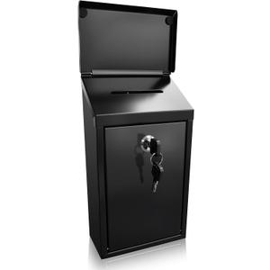 Locking Mailbox with Key for Outdoor 6 x 3.4 x 10.6 Inches Small Wall Mount Mail Box with Lock Security Mail Drop Metal Collection Boxes Hanging Secure Postbox Black