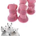 Pink Snow Boots for Puppies, Warm Dog Shoes, Anti Slip Fleece Boots for Dogs, Cute Waterproof Winter Cats Shoes Pink Size 5