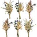 Rinlong 6Pcs Assorted Dried Flower Boutonniere for Men Lavender Boho Rustic Wedding Fall Groom Boutonnieres with Pins for Prom Homecoming Wedding
