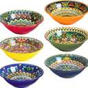 Henten Home Porcelain Soup Bowl Set of 6, Colorful 30 oz Ramen Bowls Set, Ceramic Bohemian Serving Bowl for Noodle, Cereal, Salad, Microwave & Dishwasher Safe