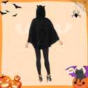 Black cat costume for girls, Cute Halloween Poncho for Women Adult, Hooded Cloak for Cosplay Dress Party Gift, Cat Ears and Removable Tail, One Size, Classic Style (XXL)