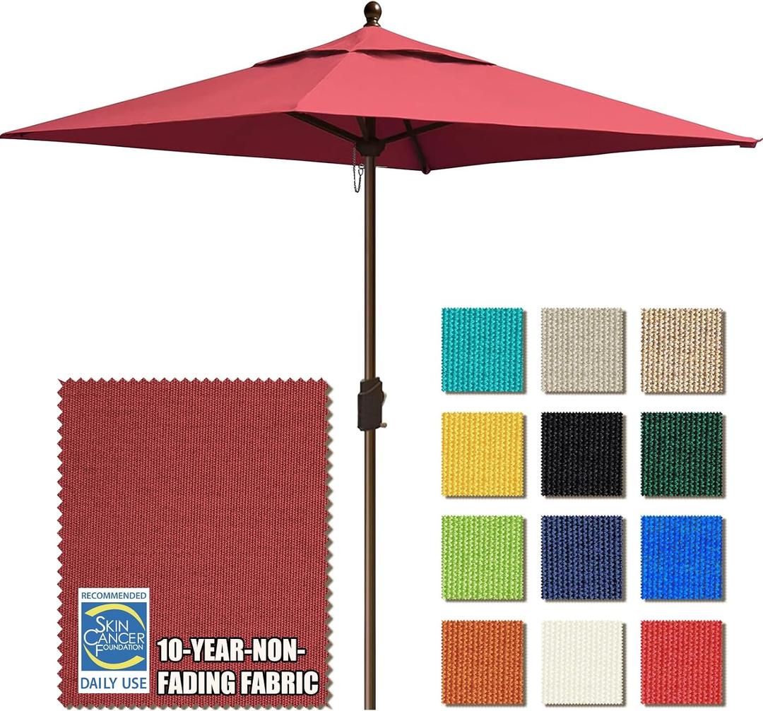 EliteShade USA 10-Year-Non-Fading 6x6Ft Square Market Patio Umbrella, UPF 50+ UV Protection Performance Sun Umbrella, Heavy Duty Commercial Grade Outdoor Table Umbrella with Crank, Windproof Vented Top for Garden, Pool, Deck and Outdoor Playsets, Burgundy