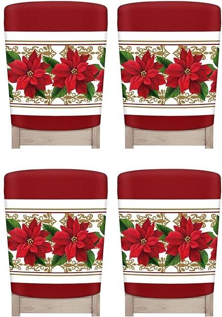Yinder 4 Pcs Christmas Chair Covers Christmas Chair Back Covers Dining Room Chair Covers Dining Chair Slipcovers for Christmas Dining Room Kitchen Wedding Party Decor (Floral)