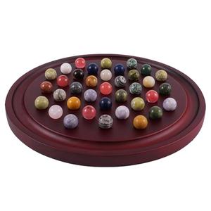 HOROW Large Marble Solitaire Board Game Wooden Classic Natural Stone Marbles Solitaire Game Set Containing 36 Colored Natural Stone Marbles Strategy and Smart Games (red Walnut)