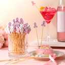 Domensi 300 Pcs Breast Cancer Awareness Cocktail Picks 4.7" Pink Ribbon Flower Toothpicks for Appetizers Bamboo Skewer Fruit Stick for Cupcake Food Sandwich Appetizer Charcuterie Skewer Party Supplies