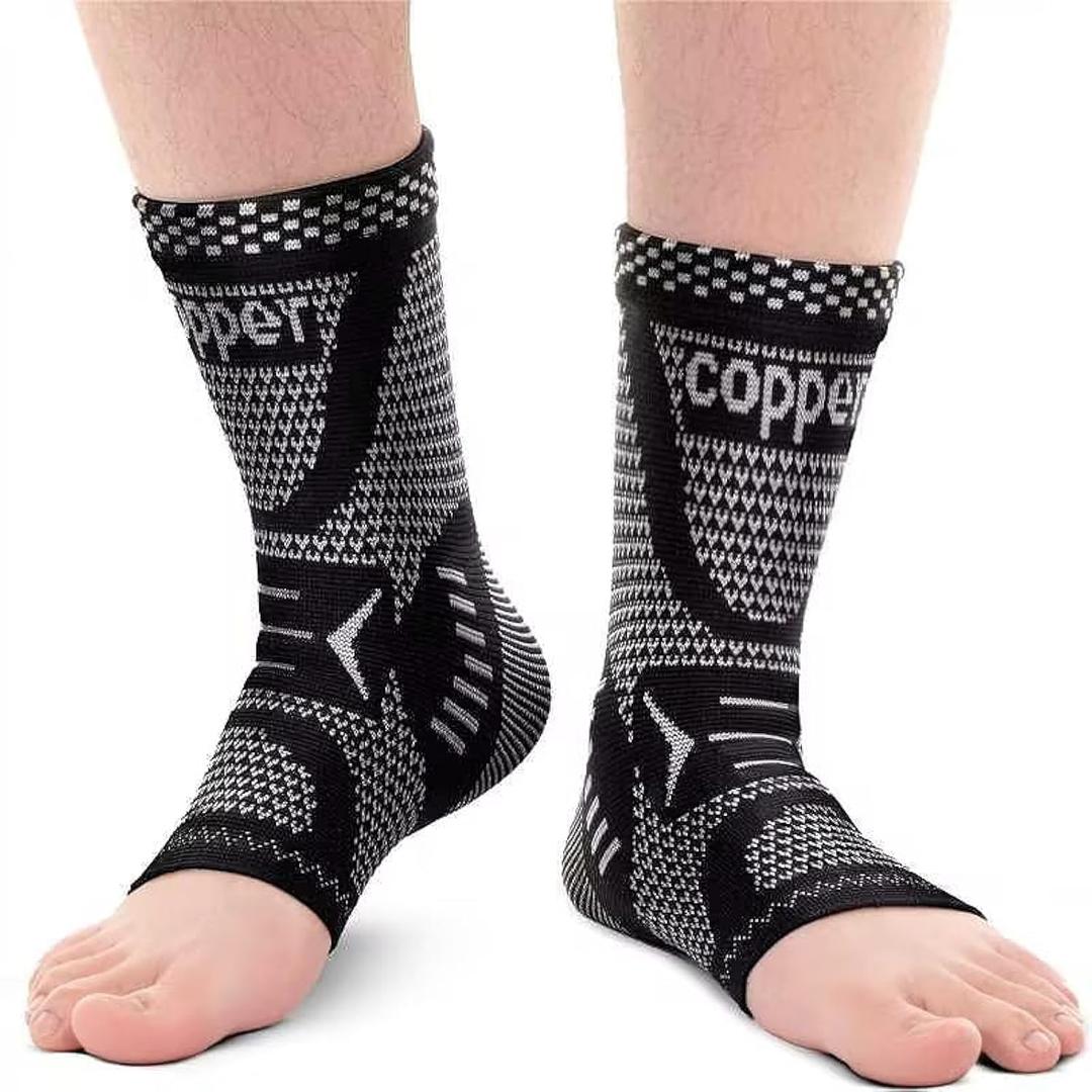 INDEEMAX Ankle Brace Compression Sleeve for Women & Men, Ankle Support Copper Infused Ankle Brace for Sprained Ankle, Plantar Fasciitis Sports, Achilles Tendonitis Pain Relief, Sliver Black, S