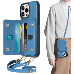 TUCCH Crossbody Case Wallet for iPhone 16 Pro Max, [Detachable Adjustable Lanyard] PU Leather Magnetic Folio RFID Blocking [6 Card Slots], Protective Phone Cover for iPhone 16 Pro Max, Lake Blue