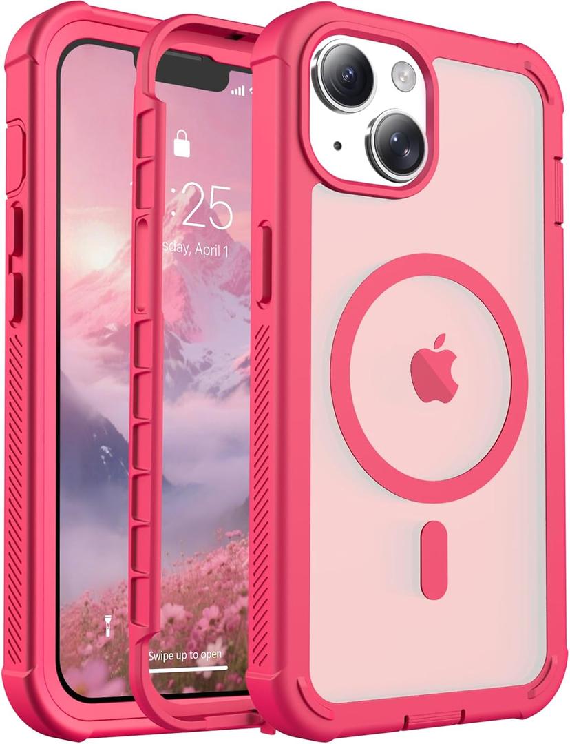 jaroco Magnetic for iPhone 14 Case, [Compatible with MagSafe][Military Grade Drop Protection][Heavy Duty Protection][Non-Slip][Shockproof] 2-Layer Durable Bumper Phone Case 6.1''-Rose
