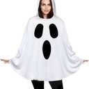 Oskiner Ghost Costume for Adults,White Ghost Poncho Hooded Cape,Spooky Halloween Costume for Women