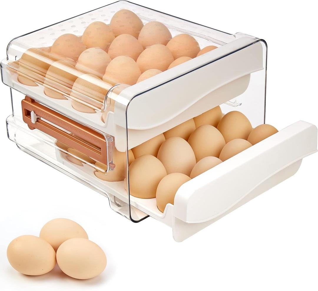 Egg Storage Container for Refrigerator,32 Egg Holder for Fridge,Large Capacity Egg Organizer for Refrigerator,Stackable Egg Tray,Clear Egg Container,Egg Drawer With Time Scale