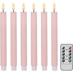 Spring Taper Candles Pastel Flameless Flickering with Remote Timer, Battery Operated Warm Light LED Candles Striped Real Wax Wedding Birthday Party Decor 6 Pack (0.78 X 9.45 Inchs)
