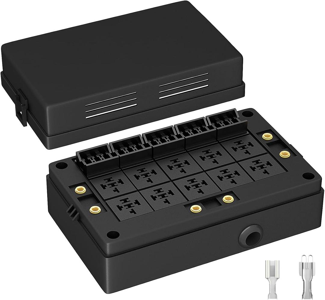 DAIERTEK Fuse Relay Box 12V Automotive 10 Slots Relay Holder 15 Slots ATC/ATO Fuse Holder Universal Fuse and Relay Box Block for Automotive Truck Marine Boat
