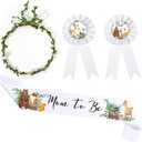 Xinnun 4 Pieces Mom to Be Sash Baby Shower Decor for Mommy and Dad Corsage Pin with Flowers Crown for Party Gender Reveal(White,Woodland Animal)