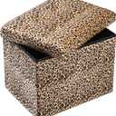ALASDO Ottoman Storage Ottoman Footrest Stool Foldable Foot Rest Footstool Bench for Living Room 17x13x13inches Leopard Print