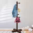 8-Hook Freestanding Wooden Coat Rack 2 Adjustable Heights Brown | Suitable for Bedroom Hallway Entrance Office,Holds Hats Handbags Purses Neatly,Space-Efficient Vertical Stand
