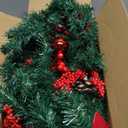 Pre-lit 9ft Christmas Garland with Red Berries and Pine Cones and 50 Battery Operated Soft White LED Lights with Timer, Artificial Holiday Decoration Door Outdoor (Red)