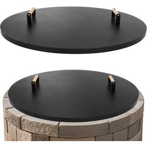 1MORE Fire Pit Lid Round 34" - Metal Firepits Cover with Wooden Handles for Patio Firepits,Rust Resistant 1.5mm Fire Pits Metal Lid, Firepits Accessory, Fire Pits Cover Round, All-season Protective