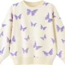 BINIDUCKLING Toddler & Little Girl Crewneck Graphic Sweatshirt 18 Months - Size 6 (Butterfly/Beige)