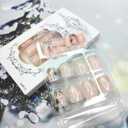 Christmas Press on Nails Short Square Fake Nails with Gold Glitter Design Glossy Black White Snowflake Acrylic Nails Sparkles Gradient Winter Xmas Full Cover Glue on Nails for Women 24Pcs