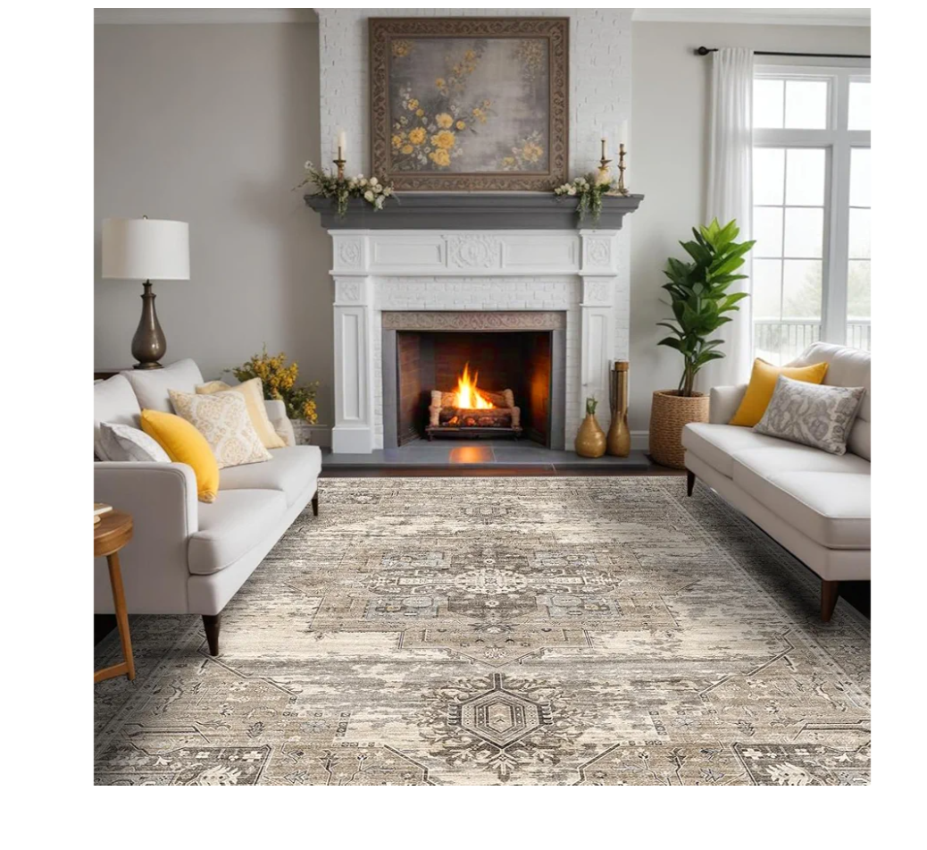 RUUGME Washable 9x12 Area Rugs - Large Rugs for Living Room Stain Resistant Carpet Vintage Rugs for Bedroom with Non Slip Backing Home Decor Floor Decoration Mat (9x12 Beige)