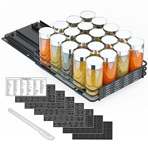 SpaceAid Pull Out Spice Rack Organizer for Cabinet, Heavy Duty Slide Out Seasoning Kitchen Organizer, Cabinet Organizer, with Labels and Chalk Marker, 8.5" W x10.75 D x2.5 H, 1 Drawer 1-Tier