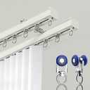 Curtain Double Tracks Ceiling or Wall Mounting, Heavy Duty Aluminum Curtain Slider for Bedroom Living Room Window Hotel Room Dividers(12.1FT (3.7m),White)