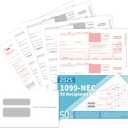 1099 NEC Forms 2025 with Envelopes, 50 Recipients 2025 1099 NEC Tax Forms, 4 Part Kit, Compatible with Accounting, 50 Self Seal Envelopes, Includes 3 1096 Forms