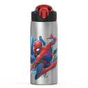 Zak Designs 27oz Marvel 18/8 Single Wall Stainless Steel Water Bottle with Flip-up Straw and Locking Spout Cover, Durable Cup for Sports or Travel (27oz, Spider-Man)