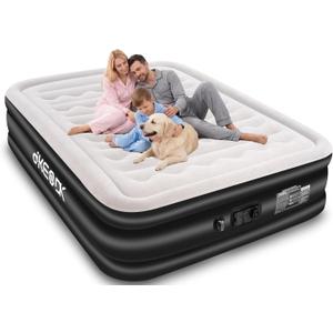Air Mattress Queen with Built in Pump,Comfortable Waterproof Flocked Surface Inflatable Mattress for Temporary Family Stays and Travel,16-Inch Blow Up Mattress Inflates in 3 Minutes